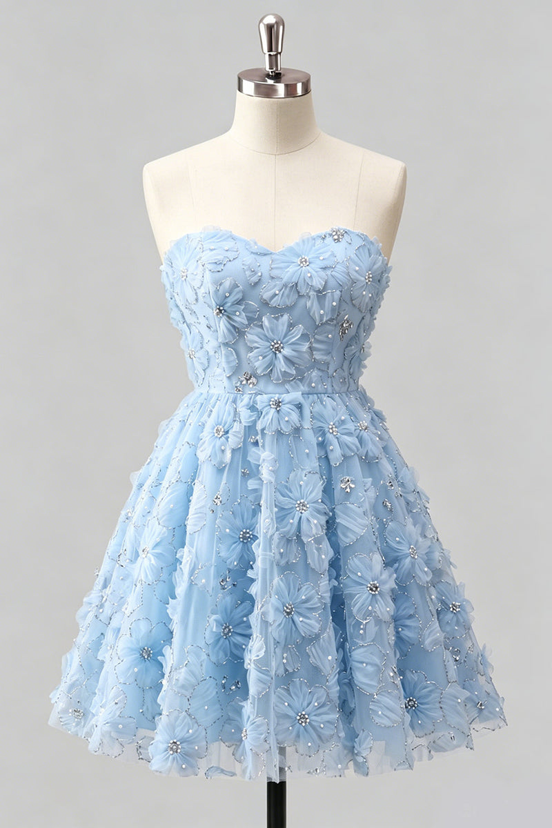 Laden Sie das Bild in den Galerie-Viewer, Dusty Rose Sweetheart A-Line Blumenperlen-Homecoming-Kleid mit Spitze hinten