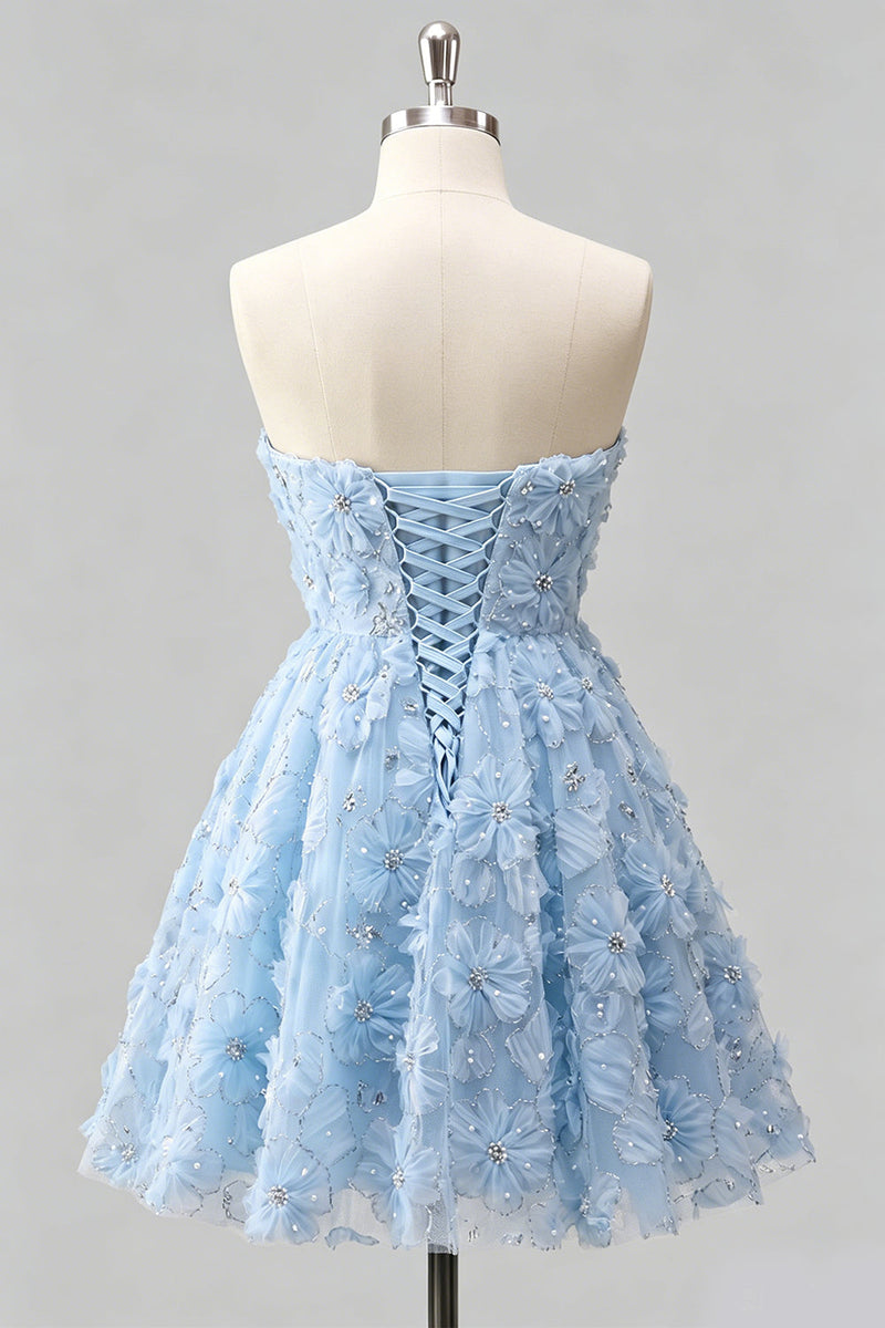 Laden Sie das Bild in den Galerie-Viewer, Dusty Rose Sweetheart A-Line Blumenperlen-Homecoming-Kleid mit Spitze hinten