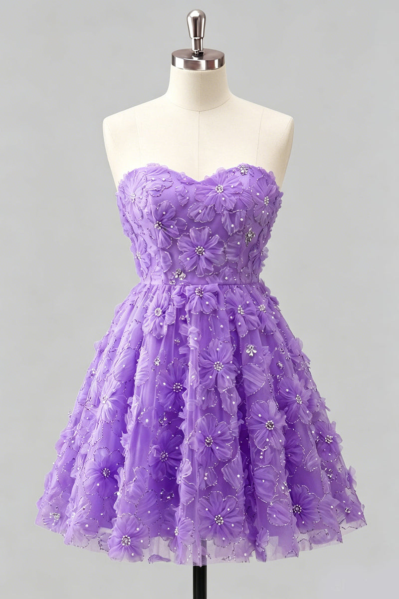 Laden Sie das Bild in den Galerie-Viewer, Dusty Rose Sweetheart A-Line Blumenperlen-Homecoming-Kleid mit Spitze hinten
