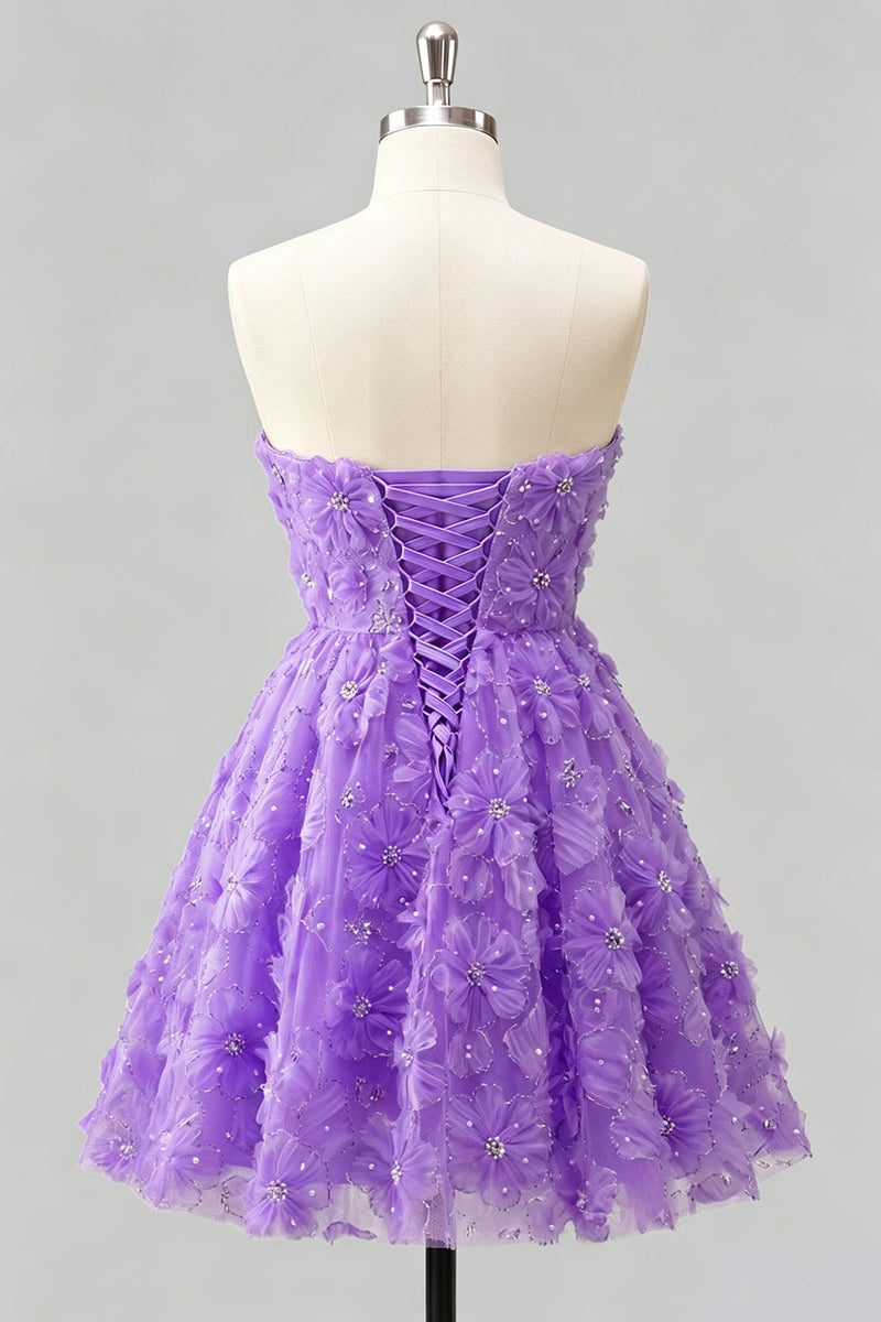 Laden Sie das Bild in den Galerie-Viewer, Dusty Rose Sweetheart A-Line Blumenperlen-Homecoming-Kleid mit Spitze hinten