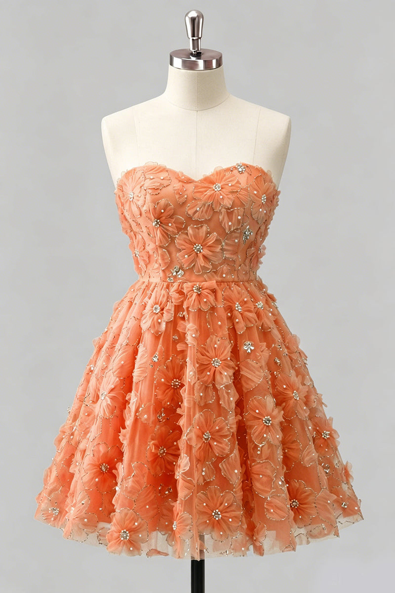 Laden Sie das Bild in den Galerie-Viewer, Dusty Rose Sweetheart A-Line Blumenperlen-Homecoming-Kleid mit Spitze hinten