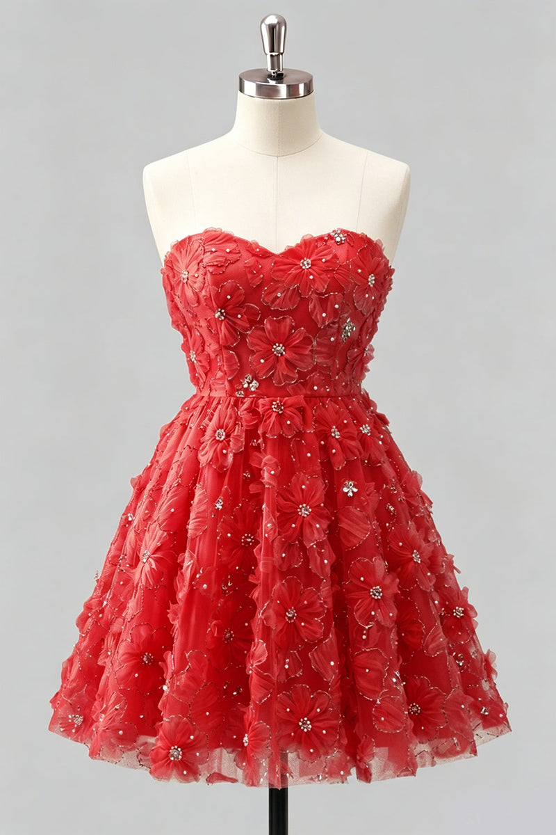 Laden Sie das Bild in den Galerie-Viewer, Dusty Rose Sweetheart A-Line Blumenperlen-Homecoming-Kleid mit Spitze hinten