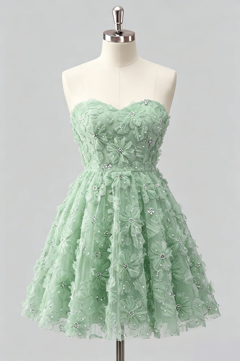 Laden Sie das Bild in den Galerie-Viewer, Dusty Rose Sweetheart A-Line Blumenperlen-Homecoming-Kleid mit Spitze hinten