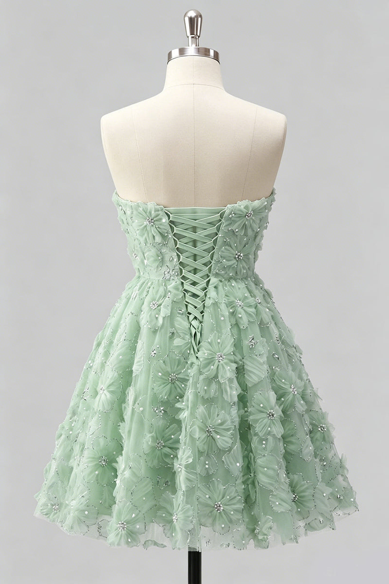 Laden Sie das Bild in den Galerie-Viewer, Dusty Rose Sweetheart A-Line Blumenperlen-Homecoming-Kleid mit Spitze hinten