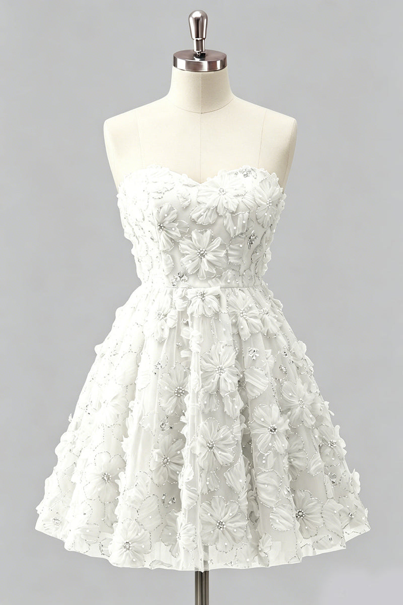 Laden Sie das Bild in den Galerie-Viewer, Dusty Rose Sweetheart A-Line Blumenperlen-Homecoming-Kleid mit Spitze hinten