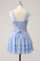 Laden Sie das Bild in den Galerie-Viewer, A-Linie pinkes Blumen-V-Ausschnitt-Pailletten-Homecoming-Kleid mit Spitze hinten