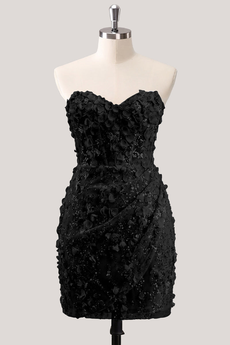 Laden Sie das Bild in den Galerie-Viewer, Bodycon trägerloses, floral, transparentes Korsett, Pailletten-Homecoming-Kleid mit Schnürung auf dem Rücken