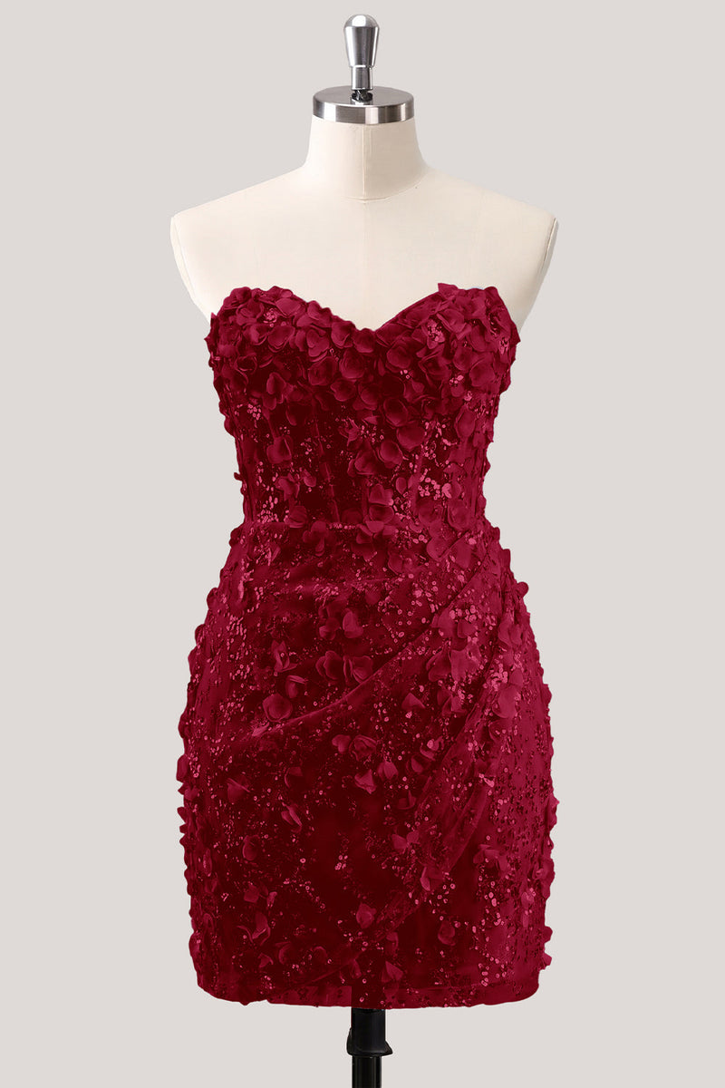 Laden Sie das Bild in den Galerie-Viewer, Bodycon trägerloses, floral, transparentes Korsett, Pailletten-Homecoming-Kleid mit Schnürung auf dem Rücken