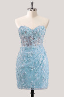 Laden Sie das Bild in den Galerie-Viewer, Bodycon trägerloses, floral, transparentes Korsett, Pailletten-Homecoming-Kleid mit Schnürung auf dem Rücken