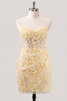 Laden Sie das Bild in den Galerie-Viewer, Bodycon Trägerloses Floral Transparentes Korsett Pailletten Kurzes Abendkleid mit Schnürung
