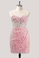 Laden Sie das Bild in den Galerie-Viewer, Bodycon trägerloses, floral, transparentes Korsett, Pailletten-Homecoming-Kleid mit Schnürung auf dem Rücken