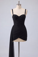 Laden Sie das Bild in den Galerie-Viewer, Rosa Bodycon-Korsett mit gerafftem Perlen-Spitzen-Back-Homecoming-Kleid mit Schärpe