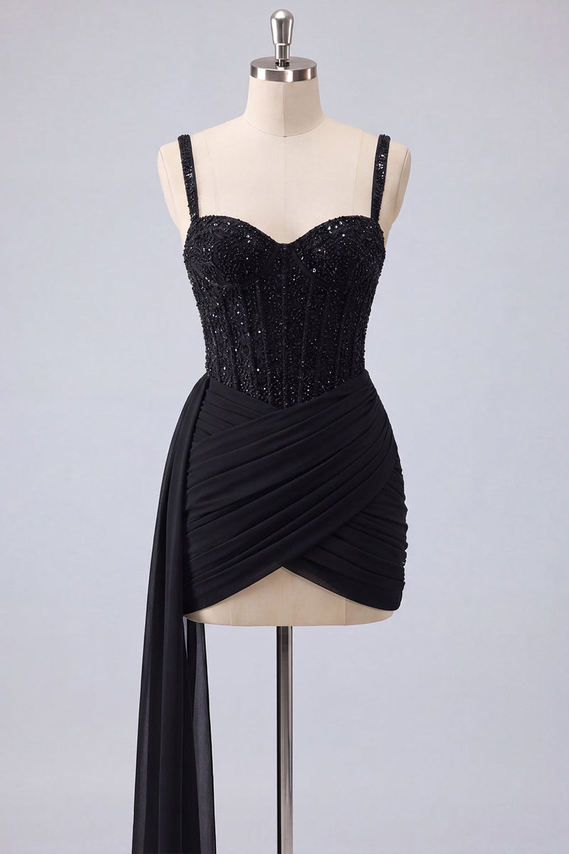 Laden Sie das Bild in den Galerie-Viewer, Rosa Bodycon-Korsett mit gerafftem Perlen-Spitzen-Back-Homecoming-Kleid mit Schärpe