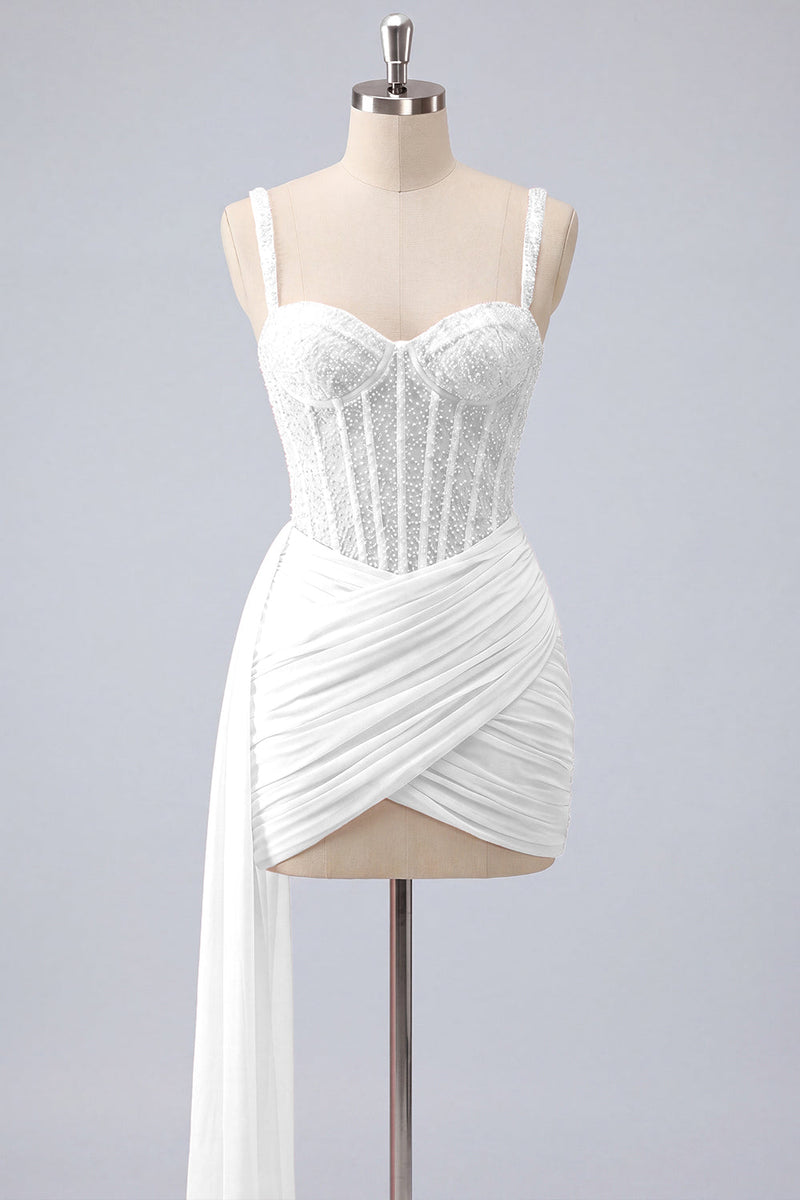 Laden Sie das Bild in den Galerie-Viewer, Rosa Bodycon-Korsett mit gerafftem Perlen-Spitzen-Back-Homecoming-Kleid mit Schärpe