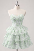 Laden Sie das Bild in den Galerie-Viewer, Sweetheart gestuftes A-Linien-Rosa Blumenkorsett Kurzes Homecoming-Kleid