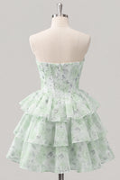 Laden Sie das Bild in den Galerie-Viewer, Sweetheart gestuftes A-Linien-Rosa Blumenkorsett Kurzes Homecoming-Kleid