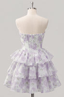 Laden Sie das Bild in den Galerie-Viewer, Sweetheart gestuftes A-Linien-Rosa Blumenkorsett Kurzes Homecoming-Kleid