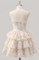 Laden Sie das Bild in den Galerie-Viewer, Sweetheart gestuftes A-Linien-Rosa Blumenkorsett Kurzes Homecoming-Kleid