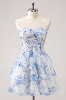 Laden Sie das Bild in den Galerie-Viewer, Hellblaues, Sweetheart Keyhole, gestuftes, florales Chiffon-Homecoming-Kleid