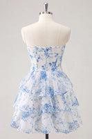 Laden Sie das Bild in den Galerie-Viewer, Hellblaues, Sweetheart Keyhole, gestuftes, florales Chiffon-Homecoming-Kleid