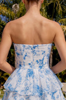 Laden Sie das Bild in den Galerie-Viewer, Hellblaues, Sweetheart Keyhole, gestuftes, florales Chiffon-Homecoming-Kleid