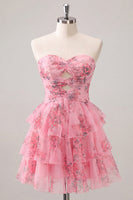 Laden Sie das Bild in den Galerie-Viewer, Hellblaues, Sweetheart Keyhole, gestuftes, florales Chiffon-Homecoming-Kleid