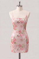 Laden Sie das Bild in den Galerie-Viewer, Glitzerndes weißes Bodycon Spaghetti-Träger mit Blumenpailletten – Homecoming-Kleid mit Schnürung auf dem Rücken