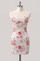 Laden Sie das Bild in den Galerie-Viewer, Glitzerndes Sweetheart weißes Keyhole-Bodycon-Blumenpailletten-Homecoming-Kleid mit Spitze auf dem Rücken