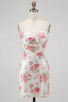 Laden Sie das Bild in den Galerie-Viewer, Glitzerndes Sweetheart Weißes Keyhole Bodycon Blumen Pailletten Kurzes Abendkleid mit Schnürung