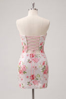 Laden Sie das Bild in den Galerie-Viewer, Glitzerndes Sweetheart weißes Keyhole-Bodycon-Blumenpailletten-Homecoming-Kleid mit Spitze auf dem Rücken