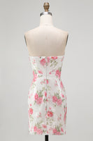 Laden Sie das Bild in den Galerie-Viewer, Glitzerndes Sweetheart Weißes Keyhole Bodycon Blumen Pailletten Kurzes Abendkleid mit Schnürung