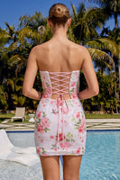 Laden Sie das Bild in den Galerie-Viewer, Glitzerndes Sweetheart weißes Keyhole-Bodycon-Blumenpailletten-Homecoming-Kleid mit Spitze auf dem Rücken