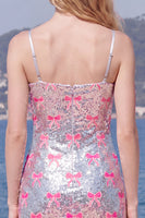 Laden Sie das Bild in den Galerie-Viewer, Glitzernde rosa Spaghettiträger, Pailletten, Bodycon Homecoming-Kleid mit Schleife