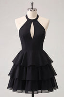 Laden Sie das Bild in den Galerie-Viewer, Blaue Blume A-Linie Neckholder-Halsausschnitt Chiffon Homecoming-Kleid