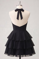Laden Sie das Bild in den Galerie-Viewer, Blaue Blume A-Linie Neckholder-Halsausschnitt Chiffon Homecoming-Kleid