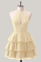 Laden Sie das Bild in den Galerie-Viewer, Blaue Blume A-Linie Neckholder-Halsausschnitt Chiffon Homecoming-Kleid