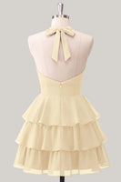 Laden Sie das Bild in den Galerie-Viewer, Blaue Blume A-Linie Neckholder-Halsausschnitt Chiffon Homecoming-Kleid
