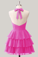 Laden Sie das Bild in den Galerie-Viewer, Blaue Blume A-Linie Neckholder-Halsausschnitt Chiffon Homecoming-Kleid
