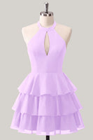 Laden Sie das Bild in den Galerie-Viewer, Blaue Blume A-Linie Neckholder-Halsausschnitt Chiffon Homecoming-Kleid