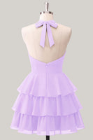 Laden Sie das Bild in den Galerie-Viewer, Blaue Blume A-Linie Neckholder-Halsausschnitt Chiffon Homecoming-Kleid