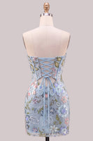 Laden Sie das Bild in den Galerie-Viewer, Hellblaues, bodycon, trägerlose Pailletten, Korsett, Spitze mit Back-Homecoming-Kleid mit Schleife
