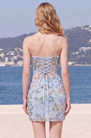 Laden Sie das Bild in den Galerie-Viewer, Hellblaues, bodycon, trägerlose Pailletten, Korsett, Spitze mit Back-Homecoming-Kleid mit Schleife