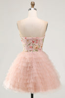 Laden Sie das Bild in den Galerie-Viewer, Sweetheart Pink A-LiGestufte Blumen Pailletten Kurzes Abendkleid
