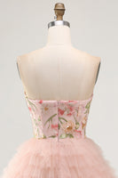 Laden Sie das Bild in den Galerie-Viewer, Sweetheart Pink A-LiGestufte Blumen Pailletten Kurzes Abendkleid