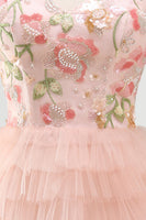 Laden Sie das Bild in den Galerie-Viewer, Sweetheart Pink A-LiGestufte Blumen Pailletten Kurzes Abendkleid