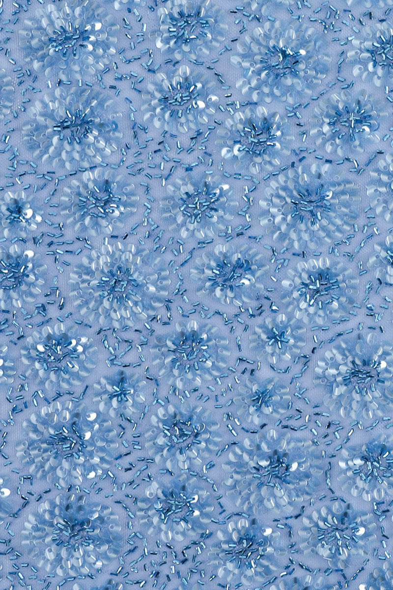 Laden Sie das Bild in den Galerie-Viewer, A-Linie blaue V-Ausschnitt-Satinpailletten Langes Mutter-der-der-Braut-Kleid mit kurzen Ärmeln