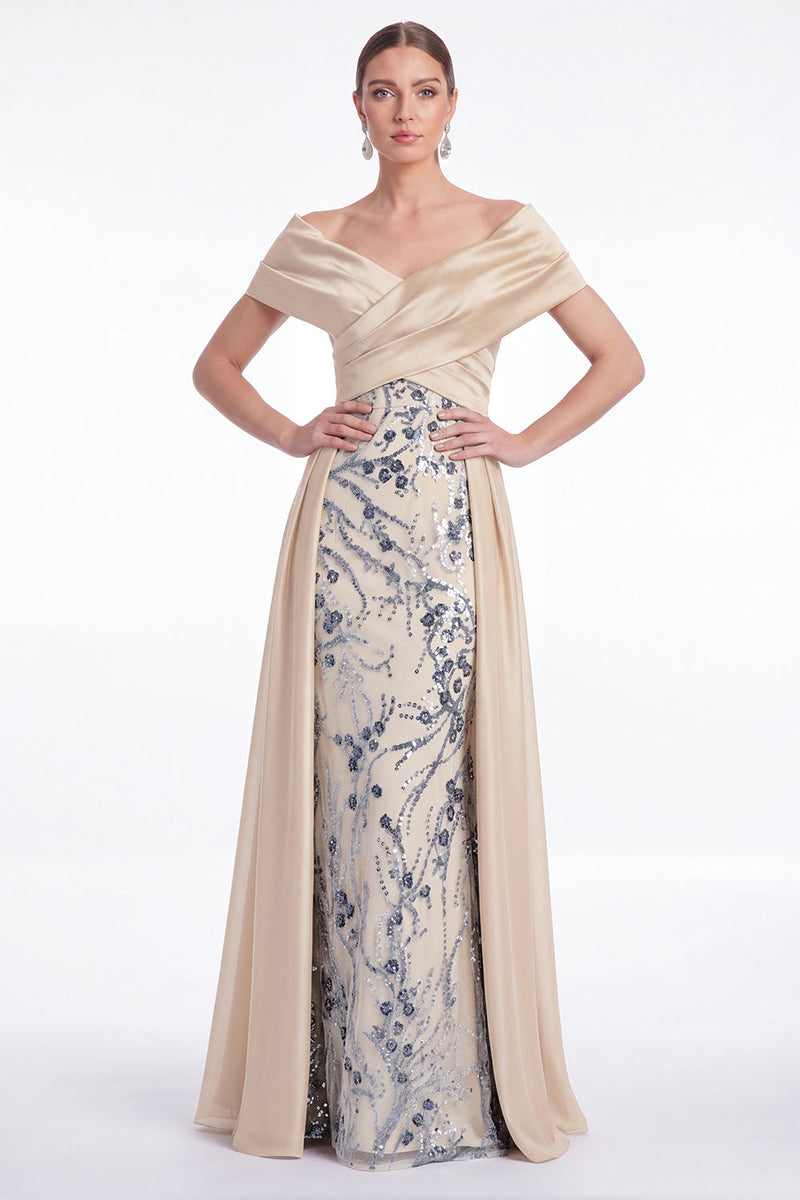 Laden Sie das Bild in den Galerie-Viewer, Champagner-A-Linien florale Pailletten Lange Mutter der Braut Kleid mit Schärpe