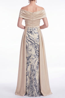 Champagner A-Linien Florale Pailletten Langes Mutter der Braut Kleid mit Schärpe