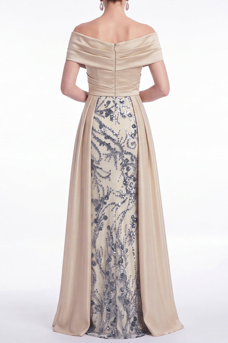 Laden Sie das Bild in den Galerie-Viewer, Champagner-A-Linien florale Pailletten Lange Mutter der Braut Kleid mit Schärpe