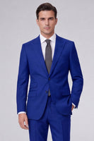 Laden Sie das Bild in den Galerie-Viewer, Dunkle marineblaue zweiteilige Einknopf-Herrenanzüge mit einem Knopf am Revers